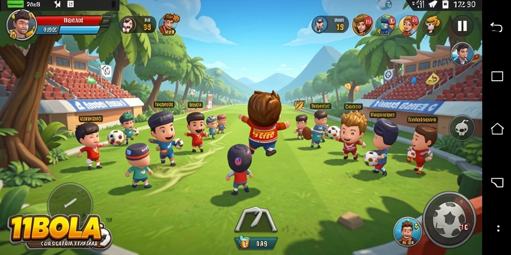 Tampilan gameplay 11BOLA yang penuh warna dan menarik.