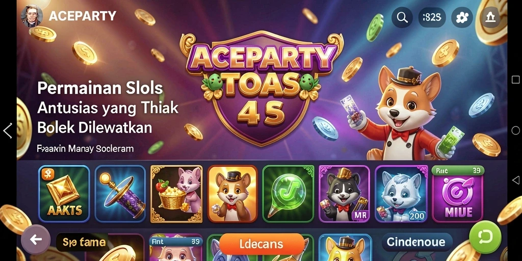 Tampilan gameplay ACEPARTY yang menyeronokkan dan penuh warna.
