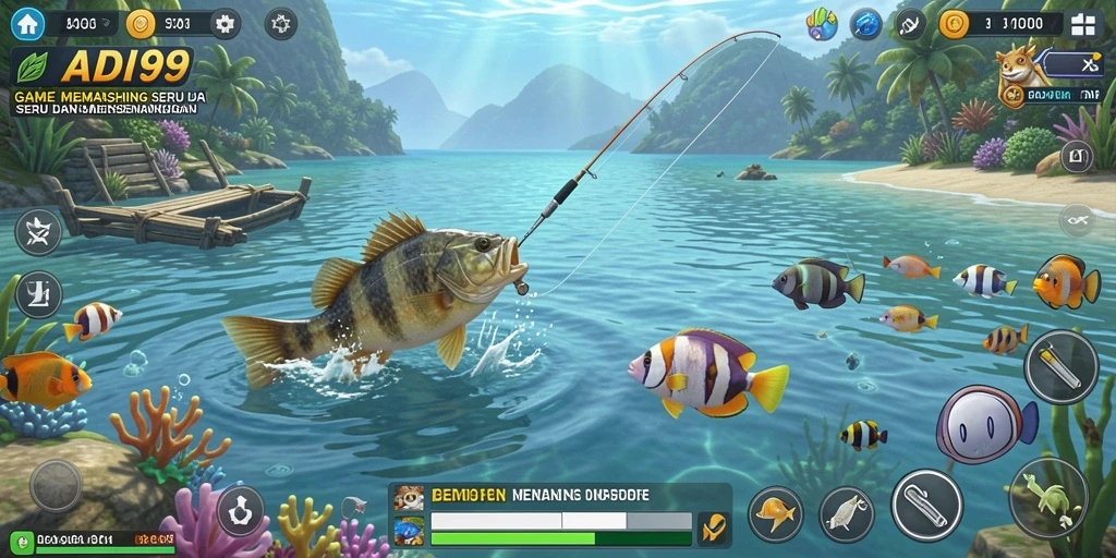 Tampilan gameplay ADI99 dengan aksi memancing yang seru.