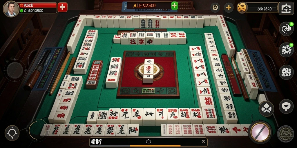 Tampilan gameplay ALEXIS500 dengan ubin Mahjong yang menarik.
