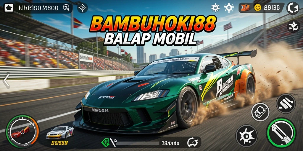 Tampilan gameplay menegangkan di <strong>BAMBUHOKI88</strong> dengan mobil-balap pilihan.