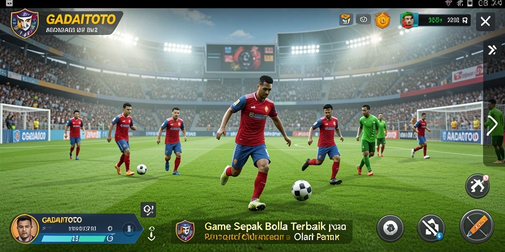 Screenshot utama GADAITOTO menampilkan aksi seru di lapangan sepak bola.