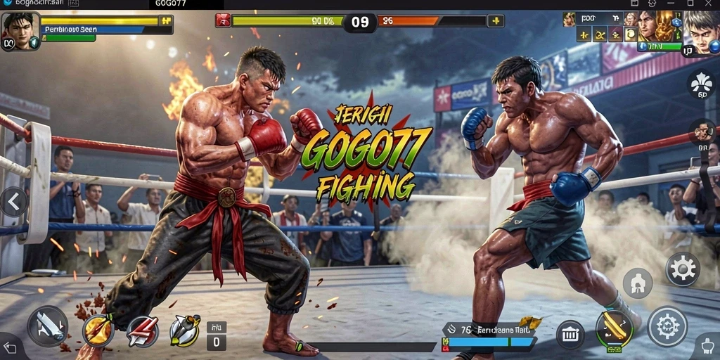 Screenshot GOGO77 menampilkan aksi pertarungan seru antara karakter.