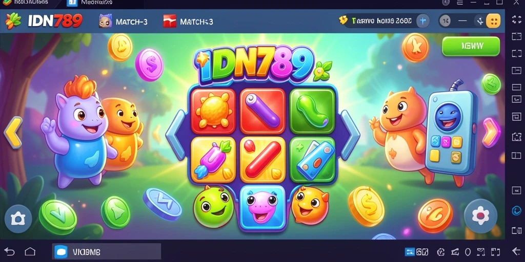 Tampilan gameplay seru dari IDN789 dengan tantangan Match-3.