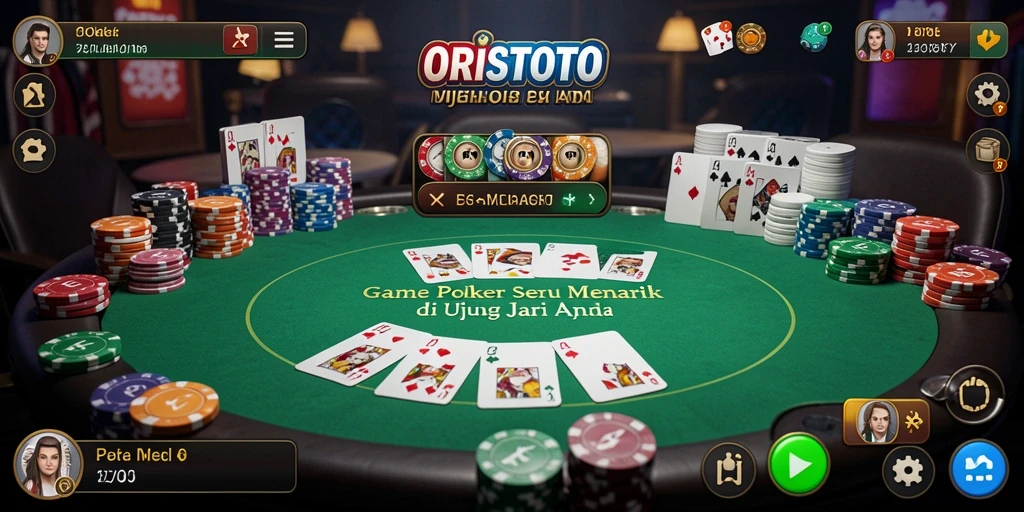 Tampilan gameplay ORISTOTO yang menarik dengan berbagai mode permainan poker.