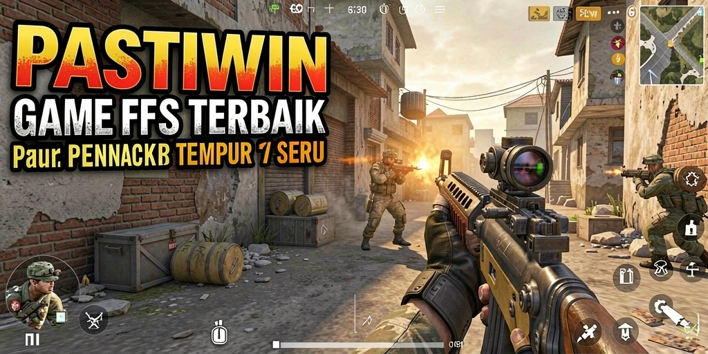 Screenshot utama PASTIWIN menampilkan aksi intens dalam permainan FPS.