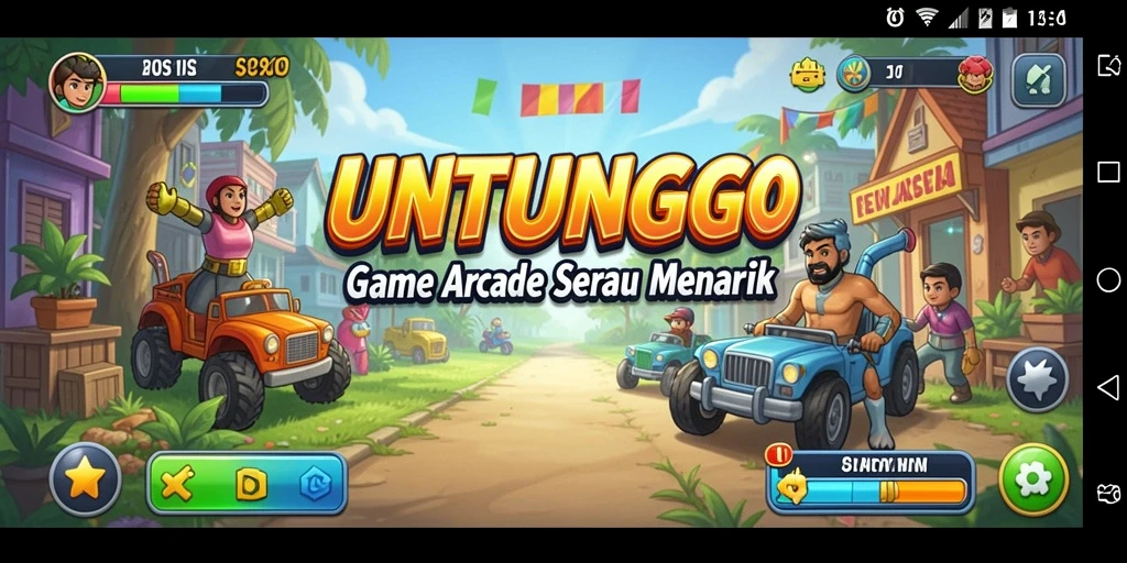 Screenshot game UNTUNGGO menunjukkan grafik warna-warni dan gameplay menarik.